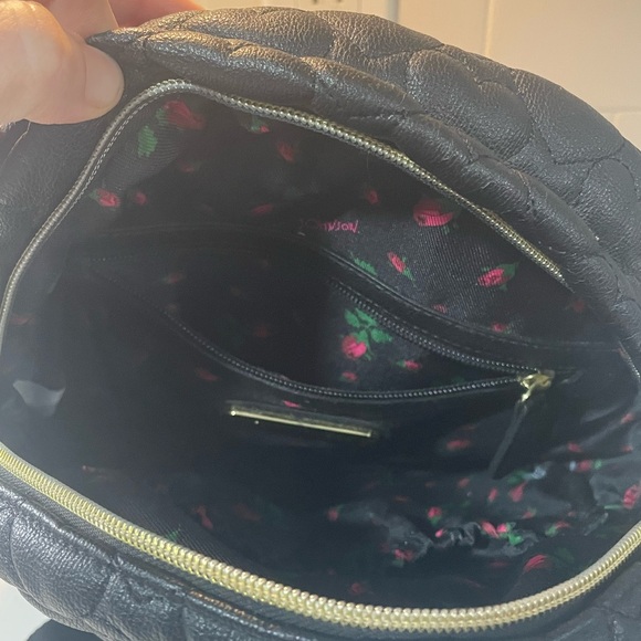 Betsey Johnson Black Heart Quilted Faux Leather Backpack and Wristlet - Picture 8 of 16